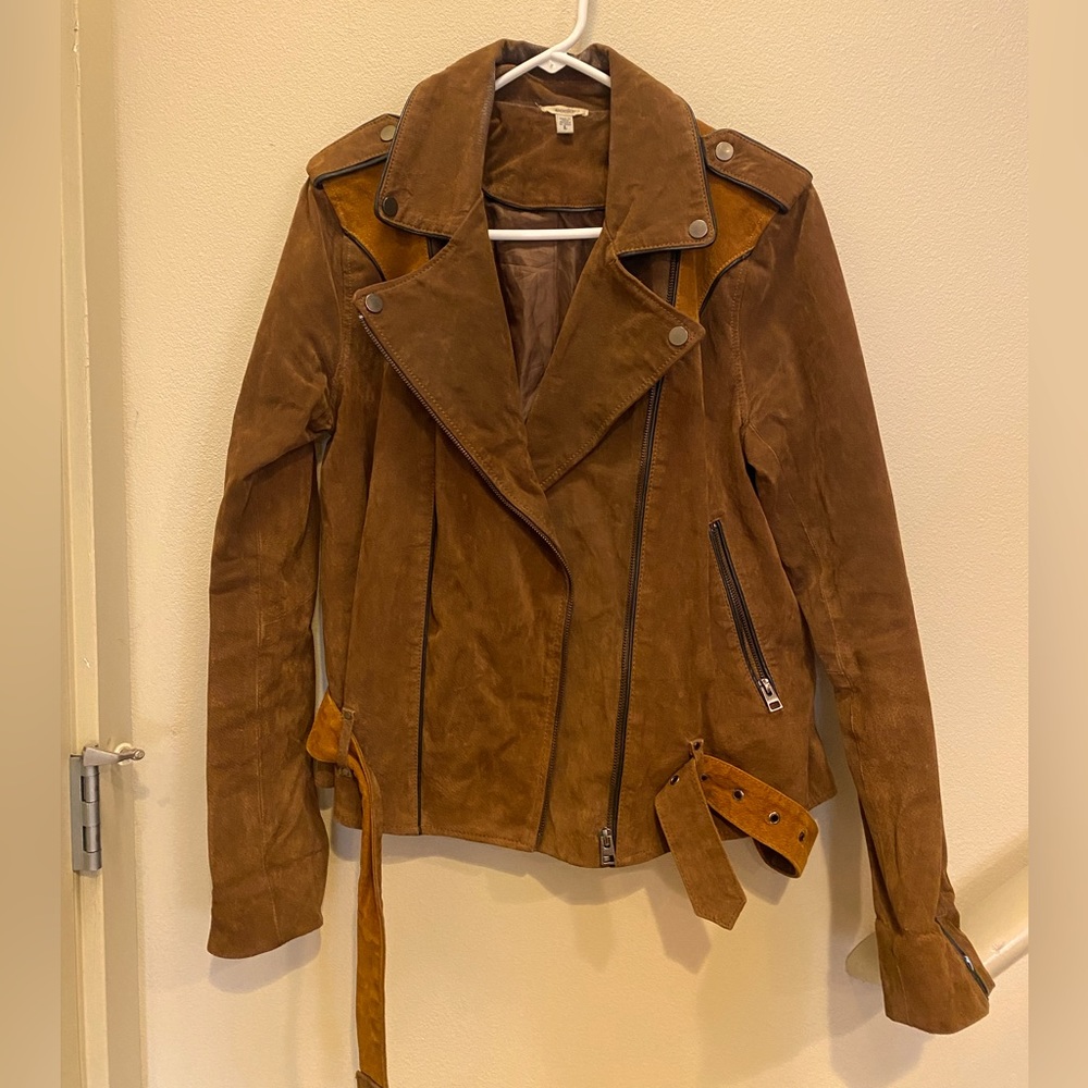 Leather suede-finish Moto jacket ⚡️